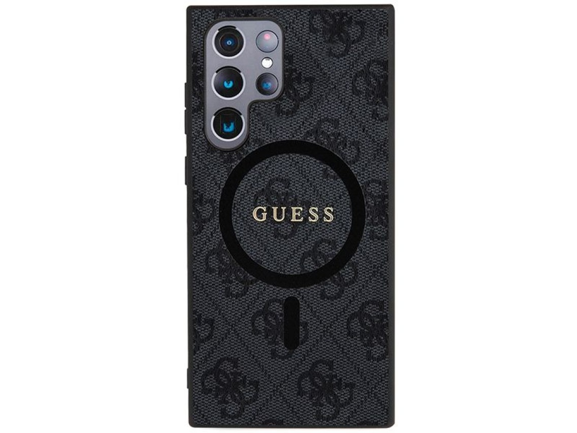 Guess 4G Collection Leather Metal Logo MagSafe Case for Samsung Galaxy S24 Ultra - Black