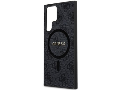 Guess 4G Collection Leather Metal Logo MagSafe Case for Samsung Galaxy S24 Ultra - Black