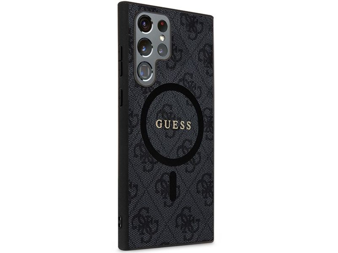 Guess 4G Collection Leather Metal Logo MagSafe Case for Samsung Galaxy S24 Ultra - Black
