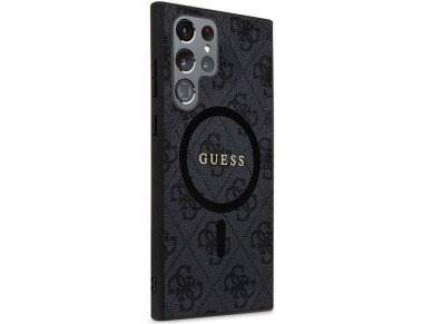 Guess 4G Collection Leather Metal Logo MagSafe Case for Samsung Galaxy S24 Ultra - Black