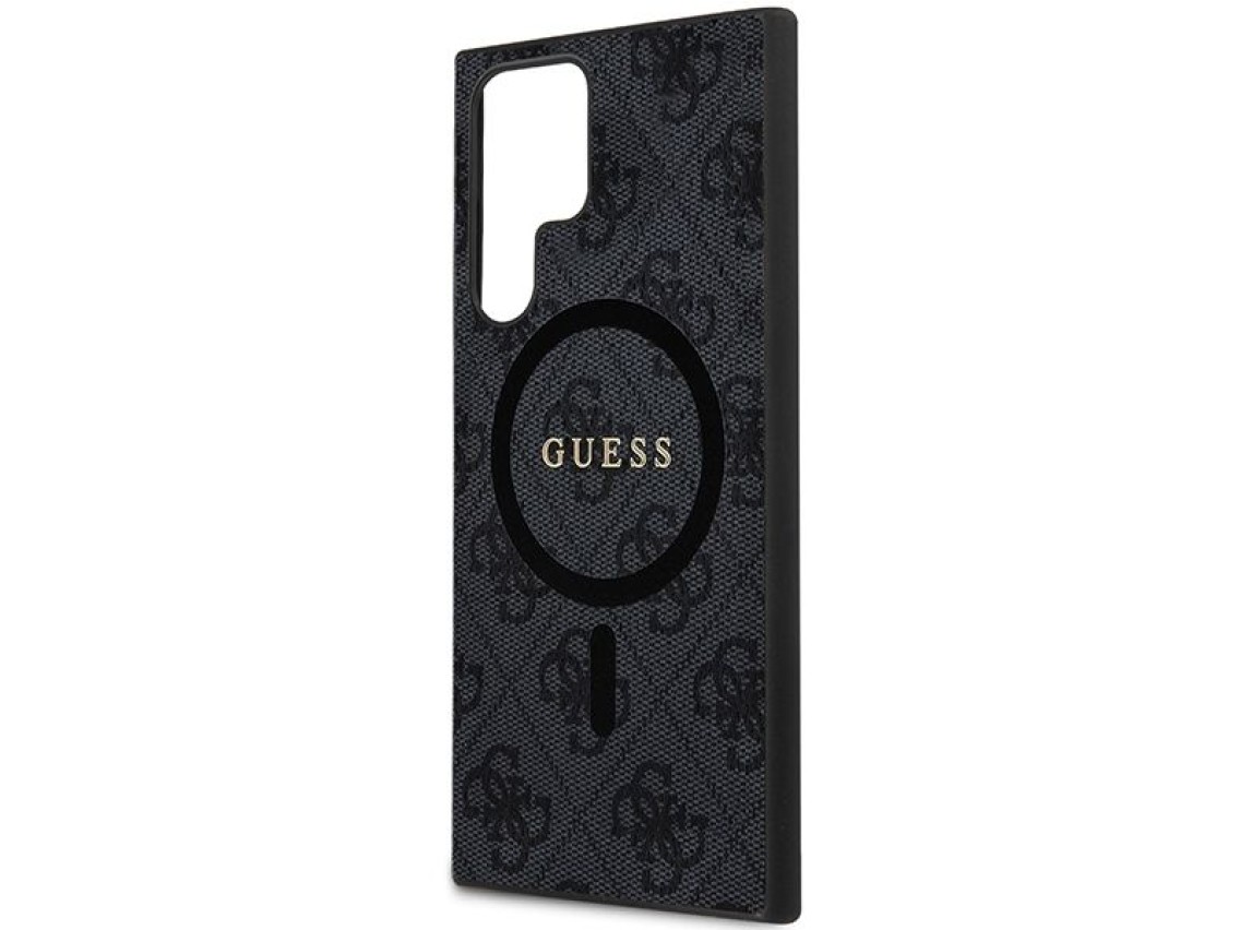 Guess 4G Collection Leather Metal Logo MagSafe Case for Samsung Galaxy S24 Ultra - Black