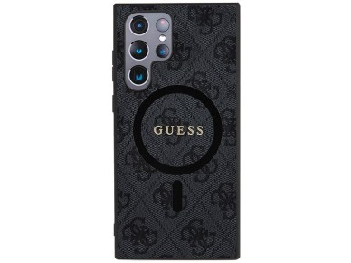 Guess 4G Collection Leather Metal Logo MagSafe Case for Samsung Galaxy S24 Ultra - Black