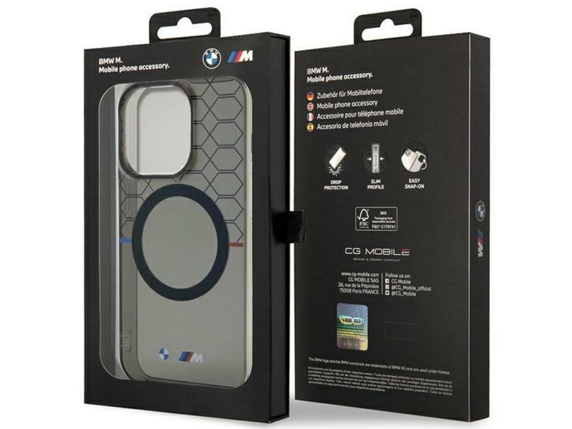 Capa rígida BMW BMHMP14XHGPK para iPhone 14 Pro Max 6.7" cinza/cinza com padrão MagSafe