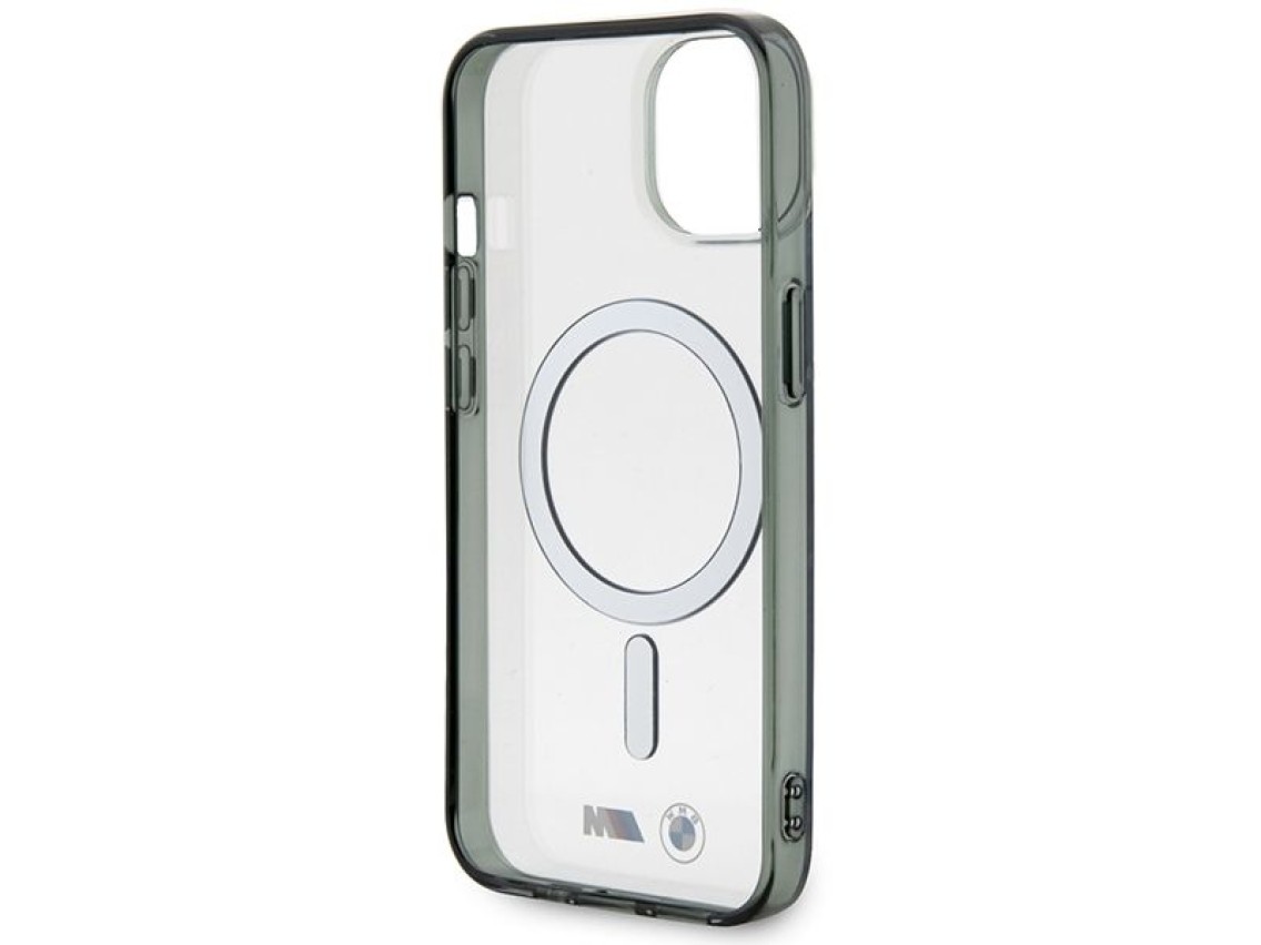 Capa rígida transparente BMW BMHMP14SHCRS para iPhone 14 de 6,1 polegadas com anel prateado e MagSaf