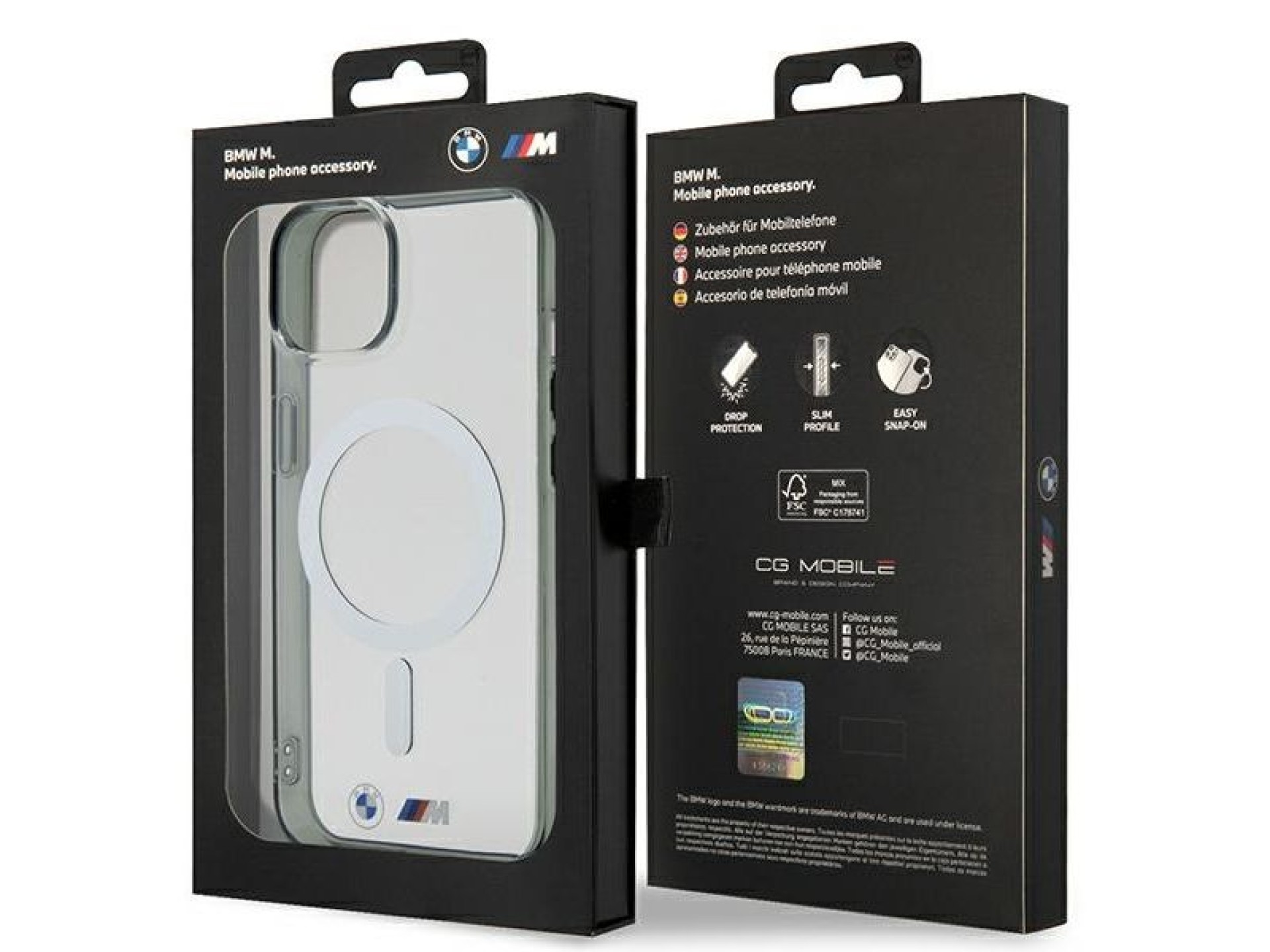 Capa rígida transparente BMW BMHMP14SHCRS para iPhone 14 de 6,1 polegadas com anel prateado e MagSaf