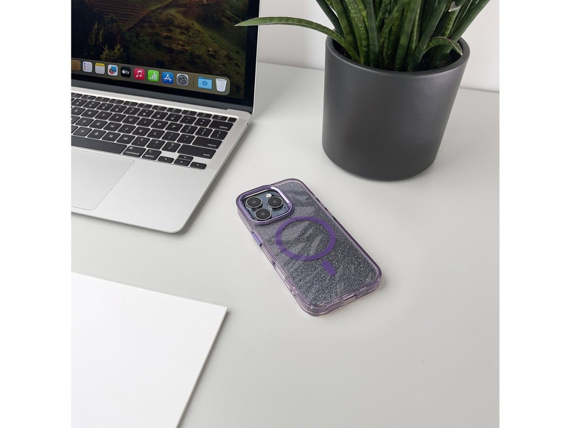 Wozinsky Glitter Case MagSafe for Samsung Galaxy S24 FE - Purple with Glitter
