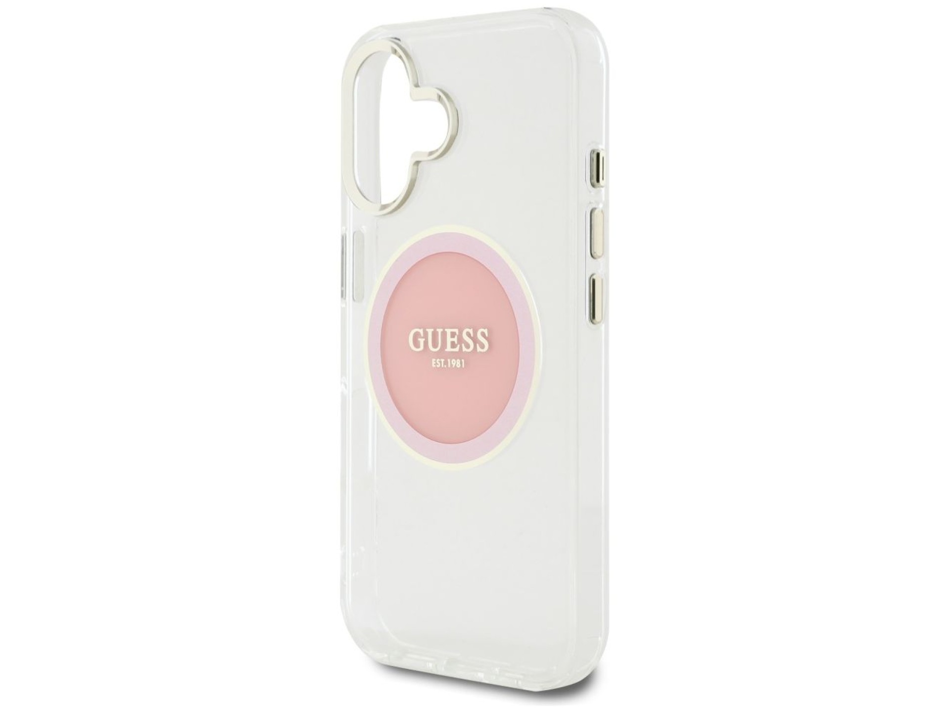 Capa Guess IML Metal Colored Circle Classic Logo MagSafe para iPhone 16 - Rosa