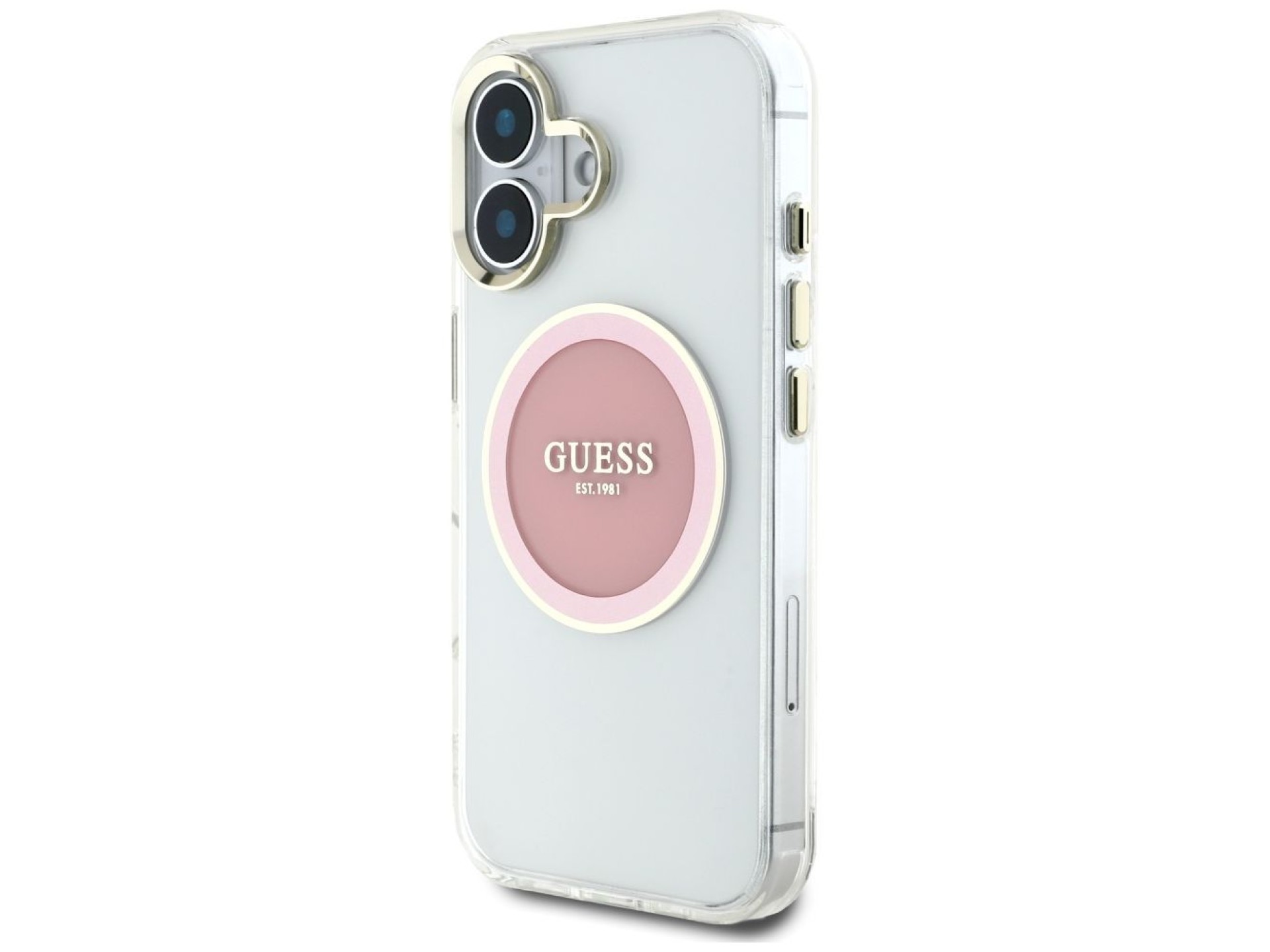 Capa Guess IML Metal Colored Circle Classic Logo MagSafe para iPhone 16 - Rosa