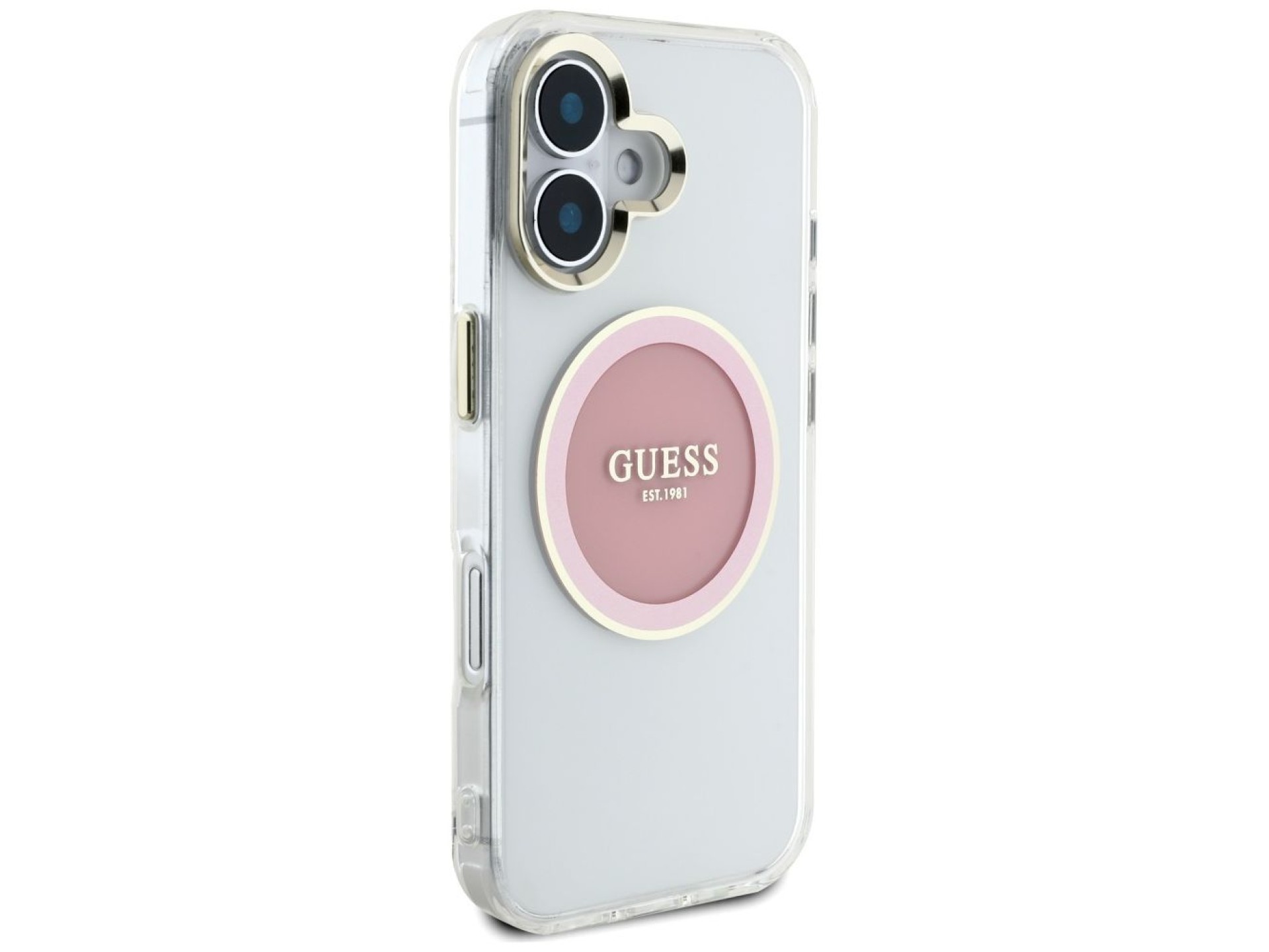 Capa Guess IML Metal Colored Circle Classic Logo MagSafe para iPhone 16 - Rosa