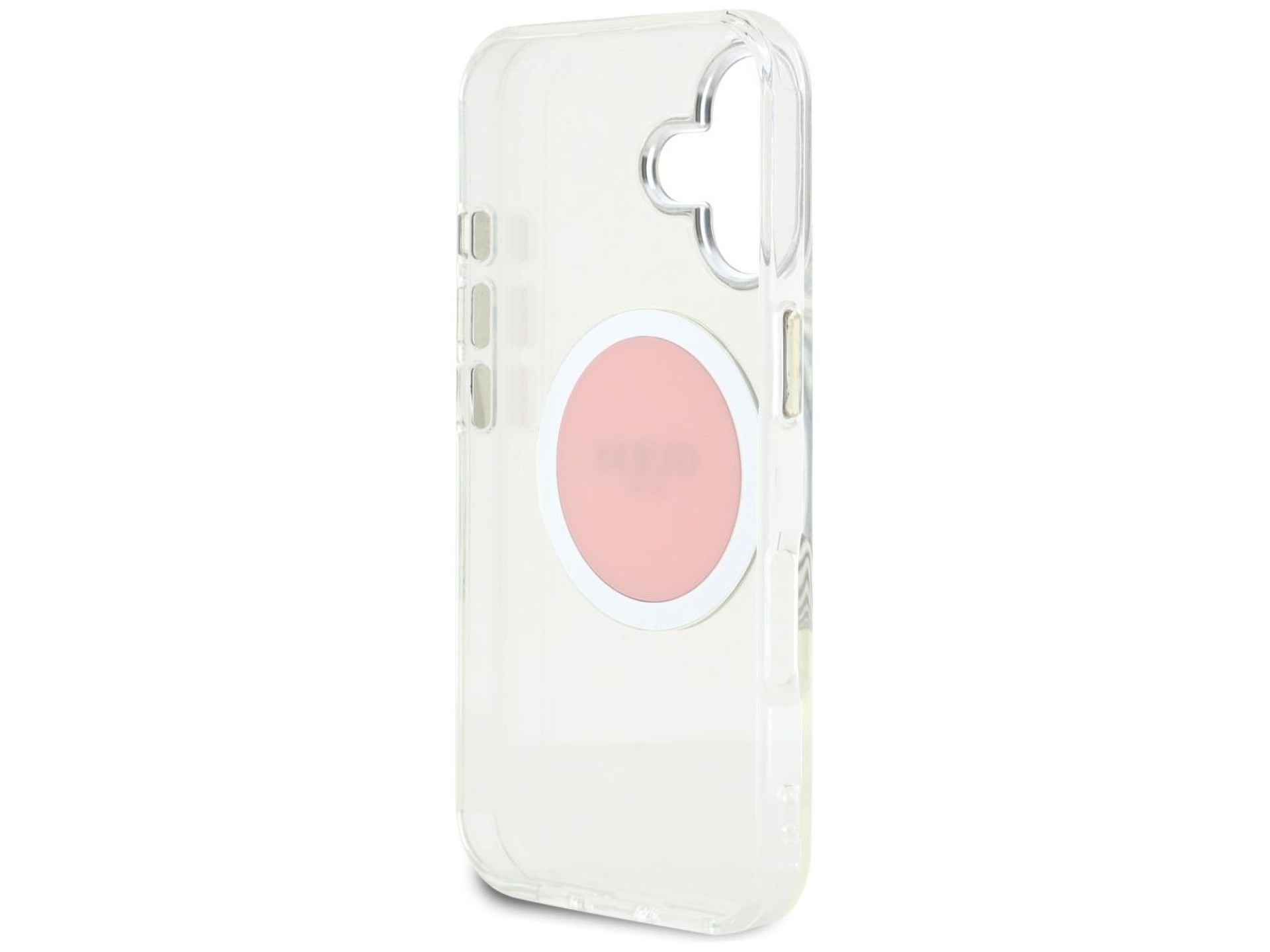 Capa Guess IML Metal Colored Circle Classic Logo MagSafe para iPhone 16 - Rosa