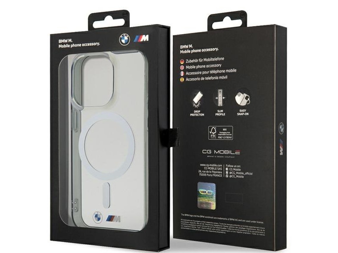 Case BMW BMHMP14LHCRS iPhone 14 Pro 6.1" transparent hardcase Silver Ring MagSafe