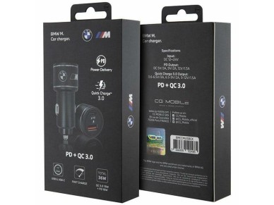 Carregador BMW BMCCMUSBCK PD-QC 3.0 20W Carregamento Rápido preto/preto Edição M Carregador BMW BMCCMUSBCK PD-QC 3.0 20W Carregamento Rápido preto/preto Edição M