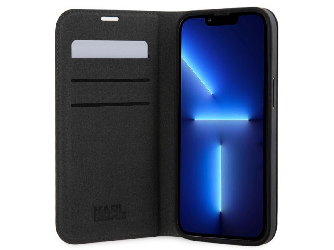 Karl Lagerfeld KLBKP14LSANKCPK iPhone 14 Pro 6.1" librea negra/negra Saffiano Karl & Choupette