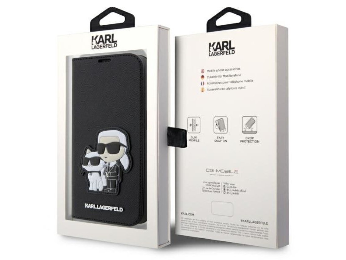 Karl Lagerfeld KLBKP14LSANKCPK iPhone 14 Pro 6.1" librea negra/negra Saffiano Karl & Choupette