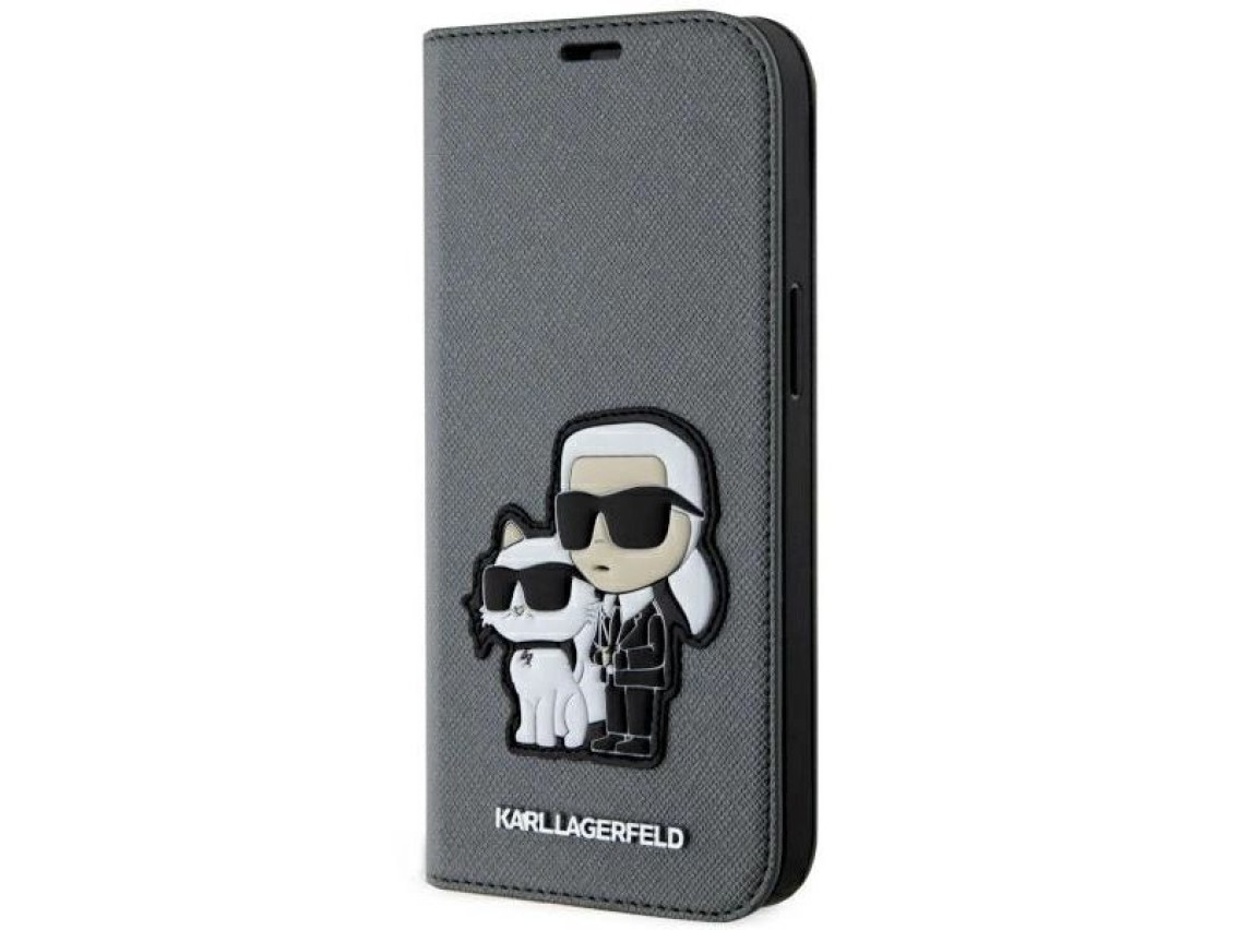 Karl Lagerfeld KLBKP14SSANKCPG iPhone 14 6.1" bookcase silver/silver Saffiano Karl & Choupette