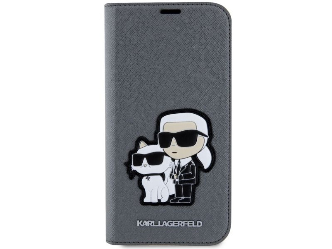 Karl Lagerfeld KLBKP14SSANKCPG iPhone 14 6.1" bookcase silver/silver Saffiano Karl & Choupette