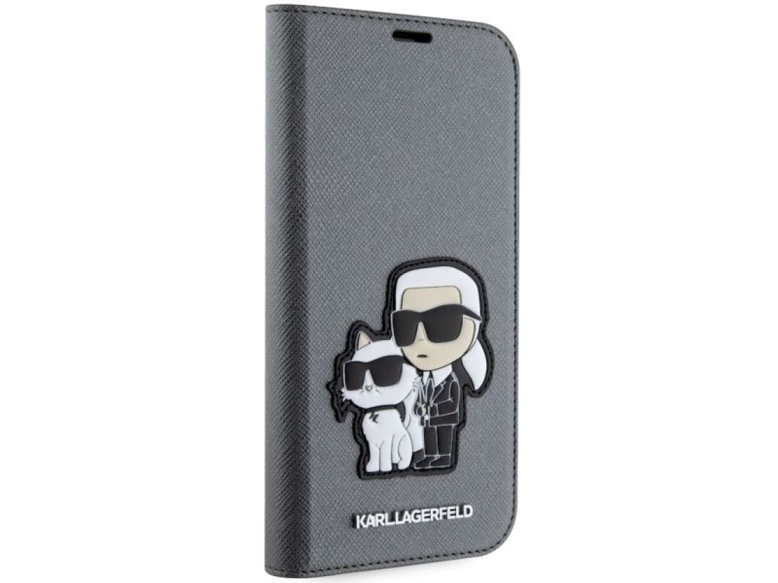 Karl Lagerfeld KLBKP14SSANKCPG iPhone 14 6.1" bookcase silver/silver Saffiano Karl & Choupette