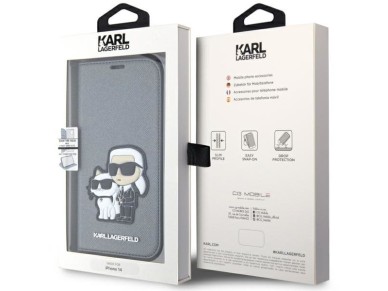 Karl Lagerfeld KLBKP14SSANKCPG iPhone 14 6.1" bookcase silver/silver Saffiano Karl & Choupette Karl Lagerfeld KLBKP14SSANKCPG iPhone 14 6.1" bookcase silver/silver Saffiano Karl & Choupette