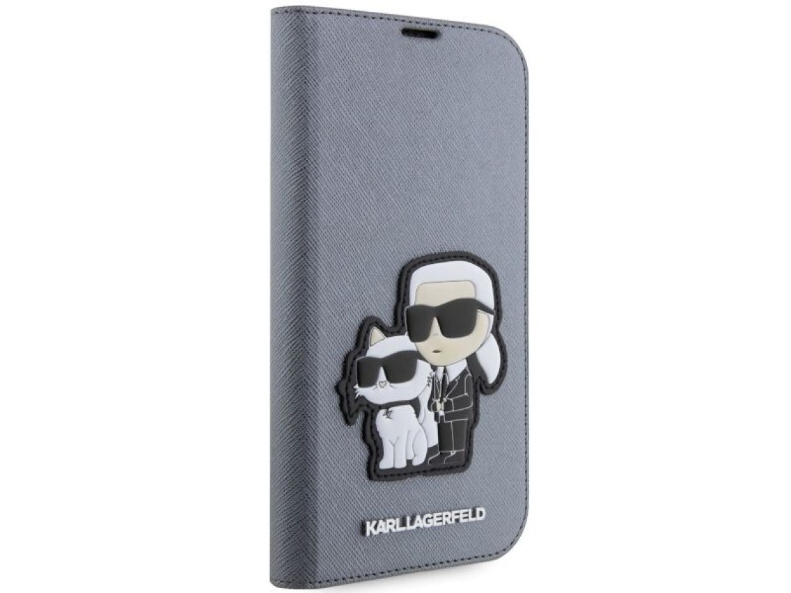 Karl Lagerfeld KLBKP14LSANKCPG iPhone 14 Pro 6.1" bookcase silver/silver Saffiano Karl & Choupette