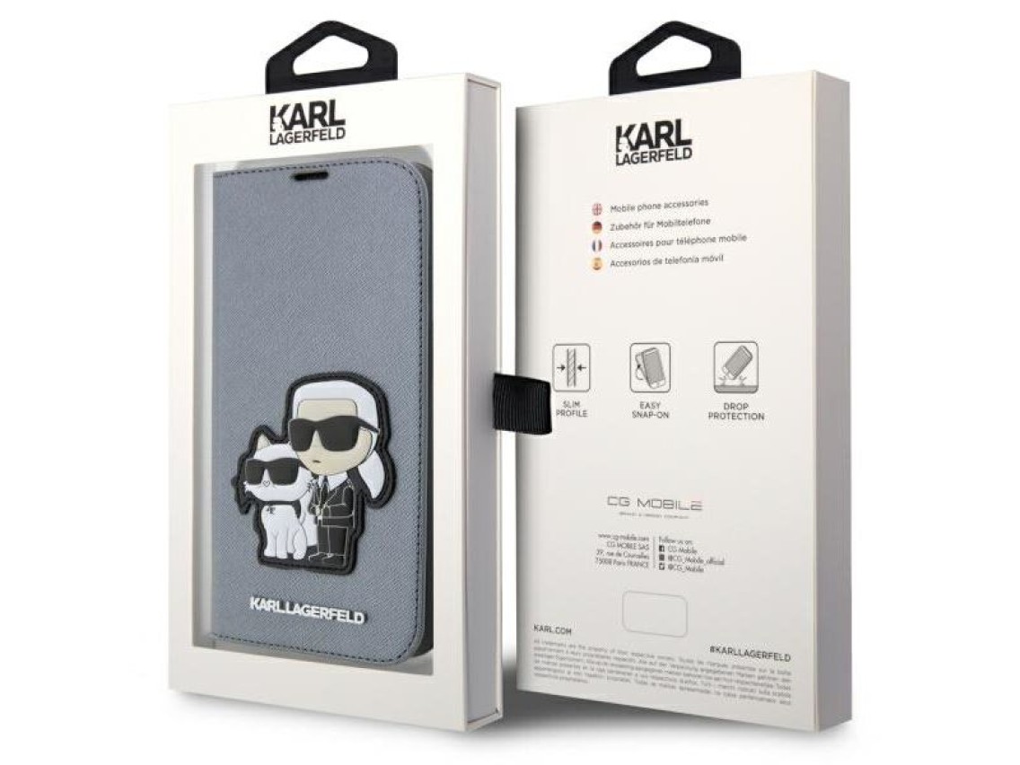 Karl Lagerfeld KLBKP14LSANKCPG iPhone 14 Pro 6.1" bookcase silver/silver Saffiano Karl & Choupette