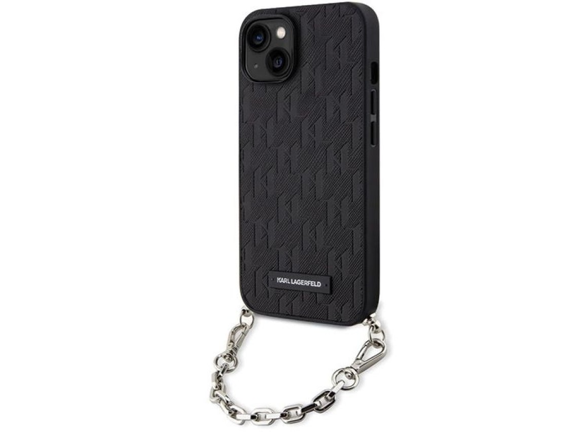 Karl Lagerfeld KLHCP14SSACKLHPK iPhone 14 6.1" negro/negro estuche rígido Saffiano Monogram Chain