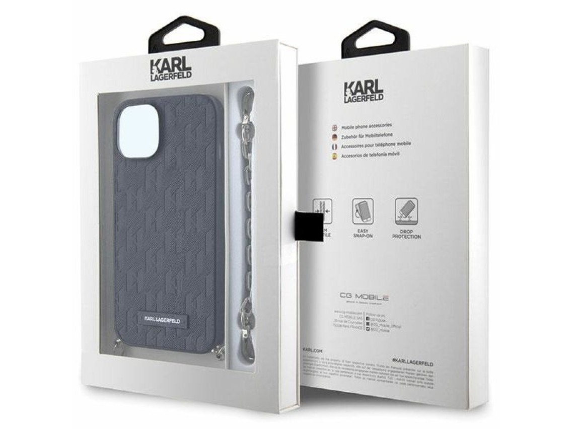 Karl Lagerfeld KLHCP14SSACKLHPK iPhone 14 6.1" negro/negro estuche rígido Saffiano Monogram Chain