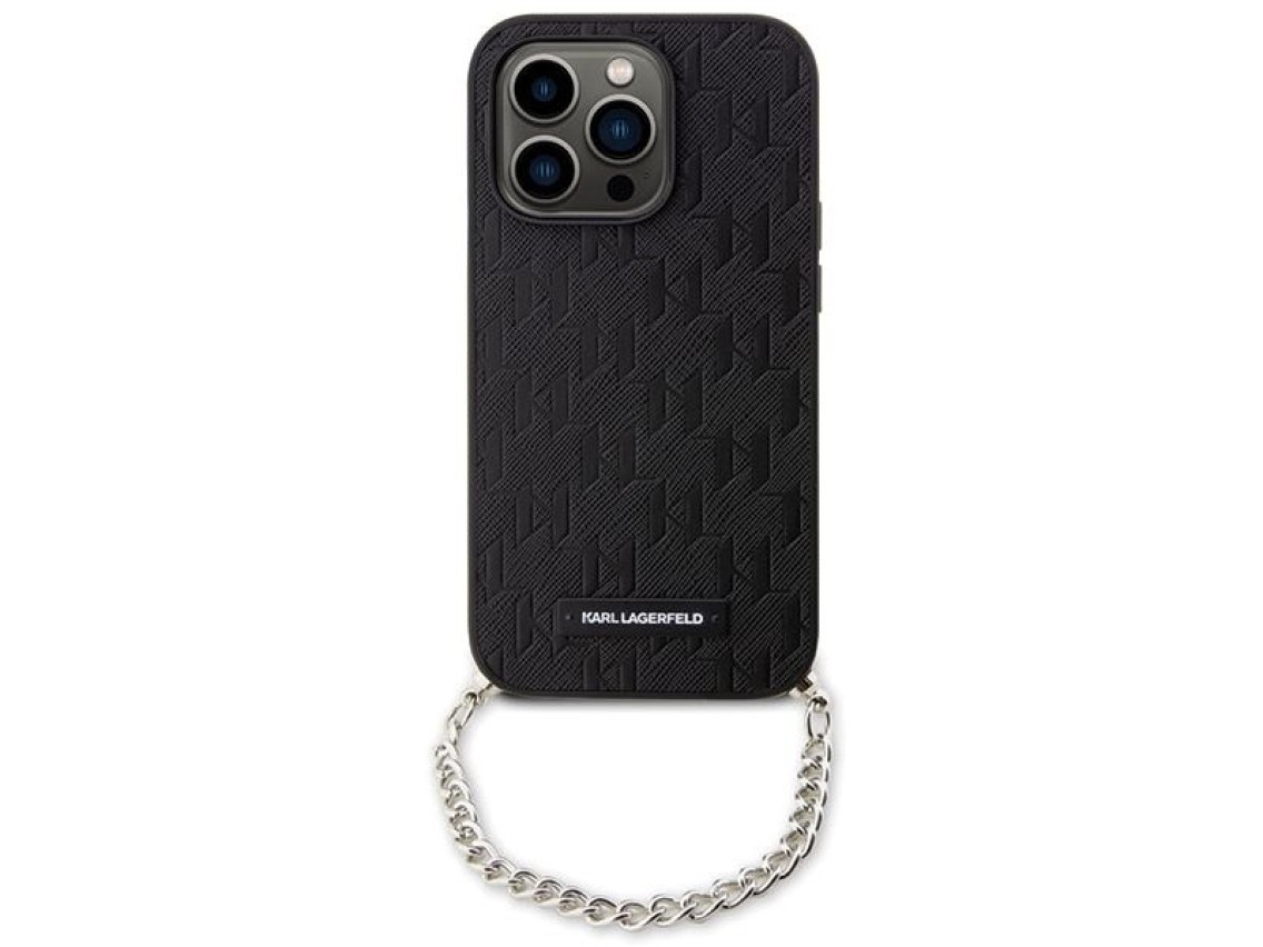 Karl Lagerfeld KLHCP14LSACKLHPK iPhone 14 Pro 6.1" capa rígida preta/preta com monograma Saffiano