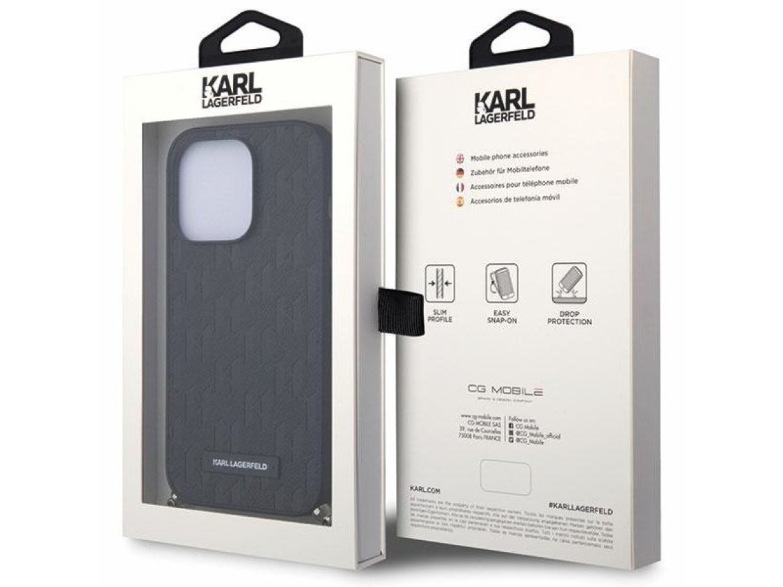 Karl Lagerfeld KLHCP14LSACKLHPK iPhone 14 Pro 6.1" capa rígida preta/preta com monograma Saffiano