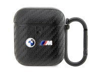Funda BMW BMA2WMPUCA2 para AirPods 1/2, color negro/negro, con logotipo doble de metal y fibra de ca