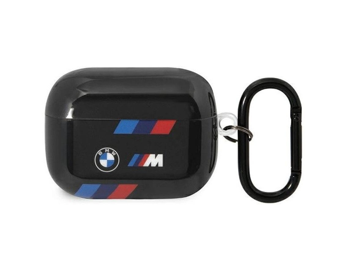 Funda BMW BMAP222SOTK para AirPods Pro de 2.ª generación, color negro/negro con rayas tricolores.