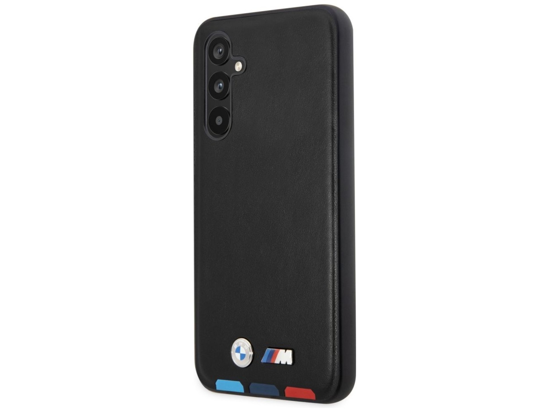 Estuche BMW BMHCSA5422PTDK A54 negro/negro, de cuero, con sello tricolor.