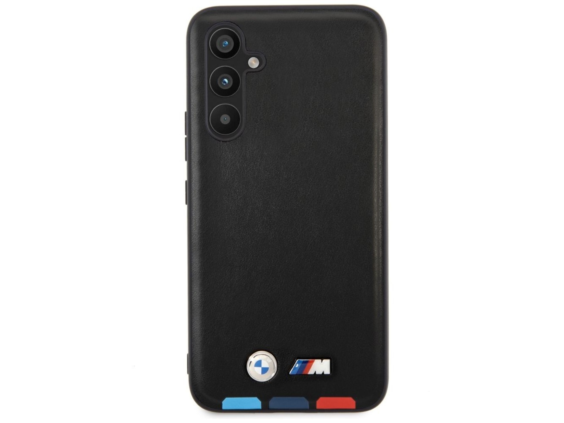 Estuche BMW BMHCSA5422PTDK A54 negro/negro, de cuero, con sello tricolor.