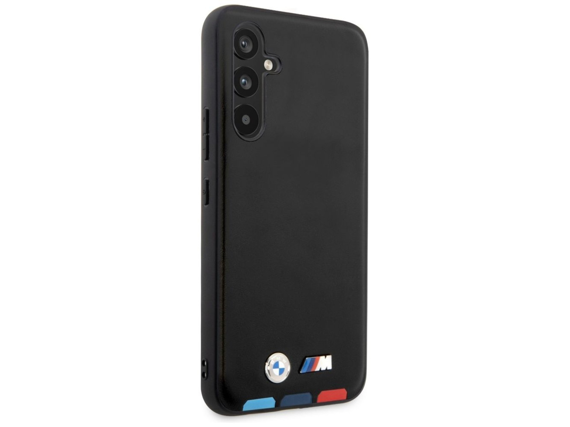 Estuche BMW BMHCSA5422PTDK A54 negro/negro, de cuero, con sello tricolor.
