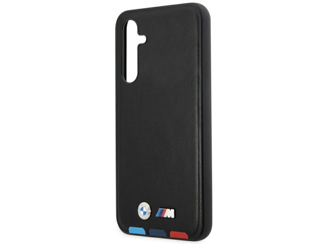 Estuche BMW BMHCSA5422PTDK A54 negro/negro, de cuero, con sello tricolor.