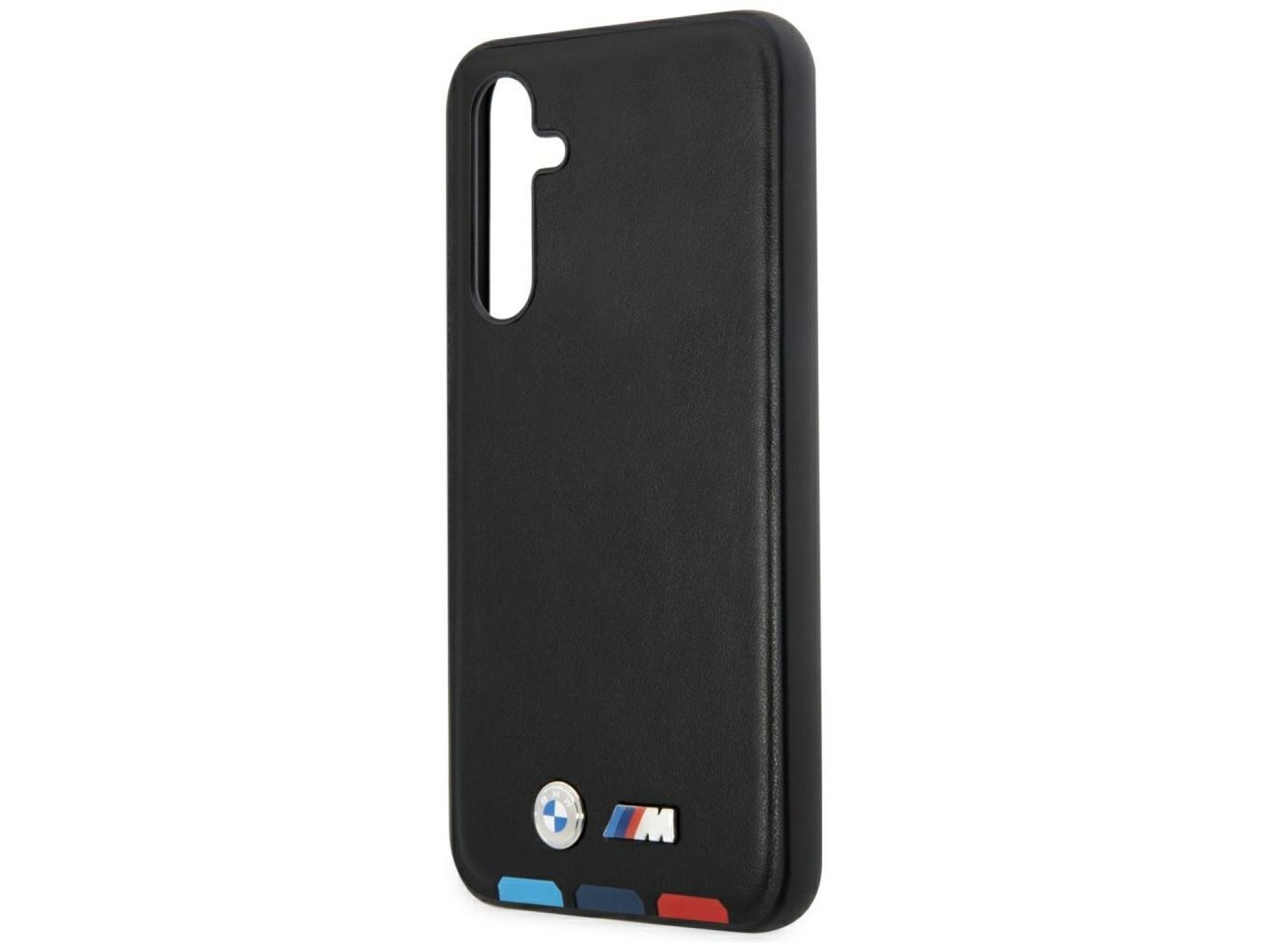 Estuche BMW BMHCSA5422PTDK A54 negro/negro, de cuero, con sello tricolor.
