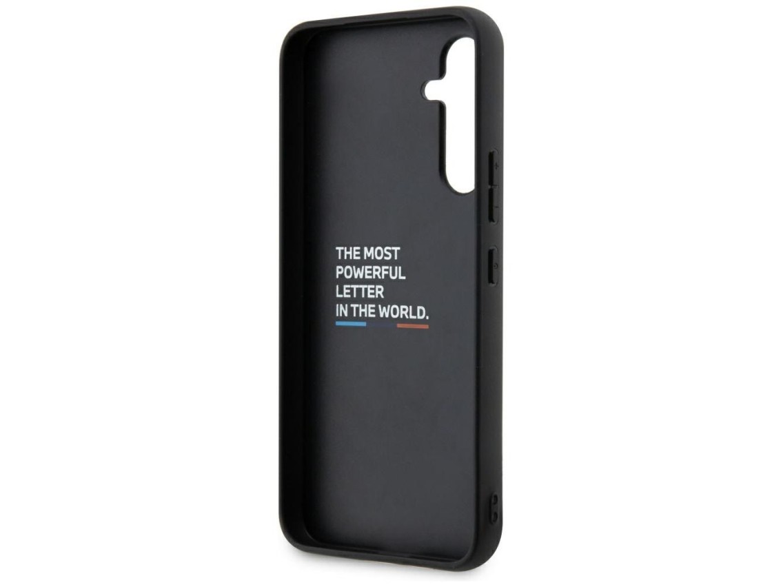 Estuche BMW BMHCSA5422PTDK A54 negro/negro, de cuero, con sello tricolor.