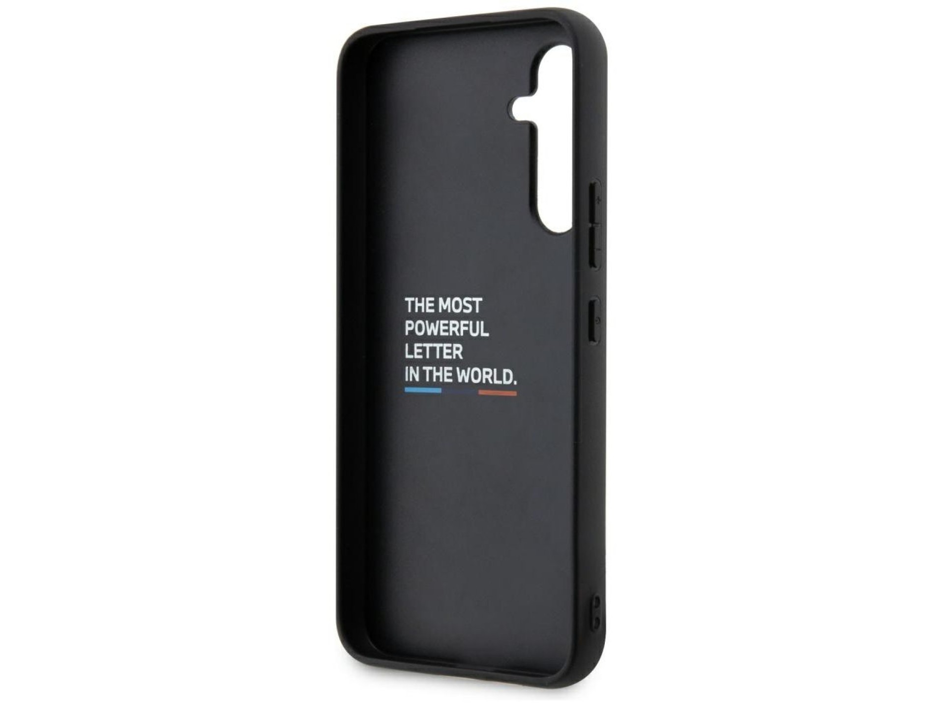 Estuche BMW BMHCSA5422PTDK A54 negro/negro, de cuero, con sello tricolor.