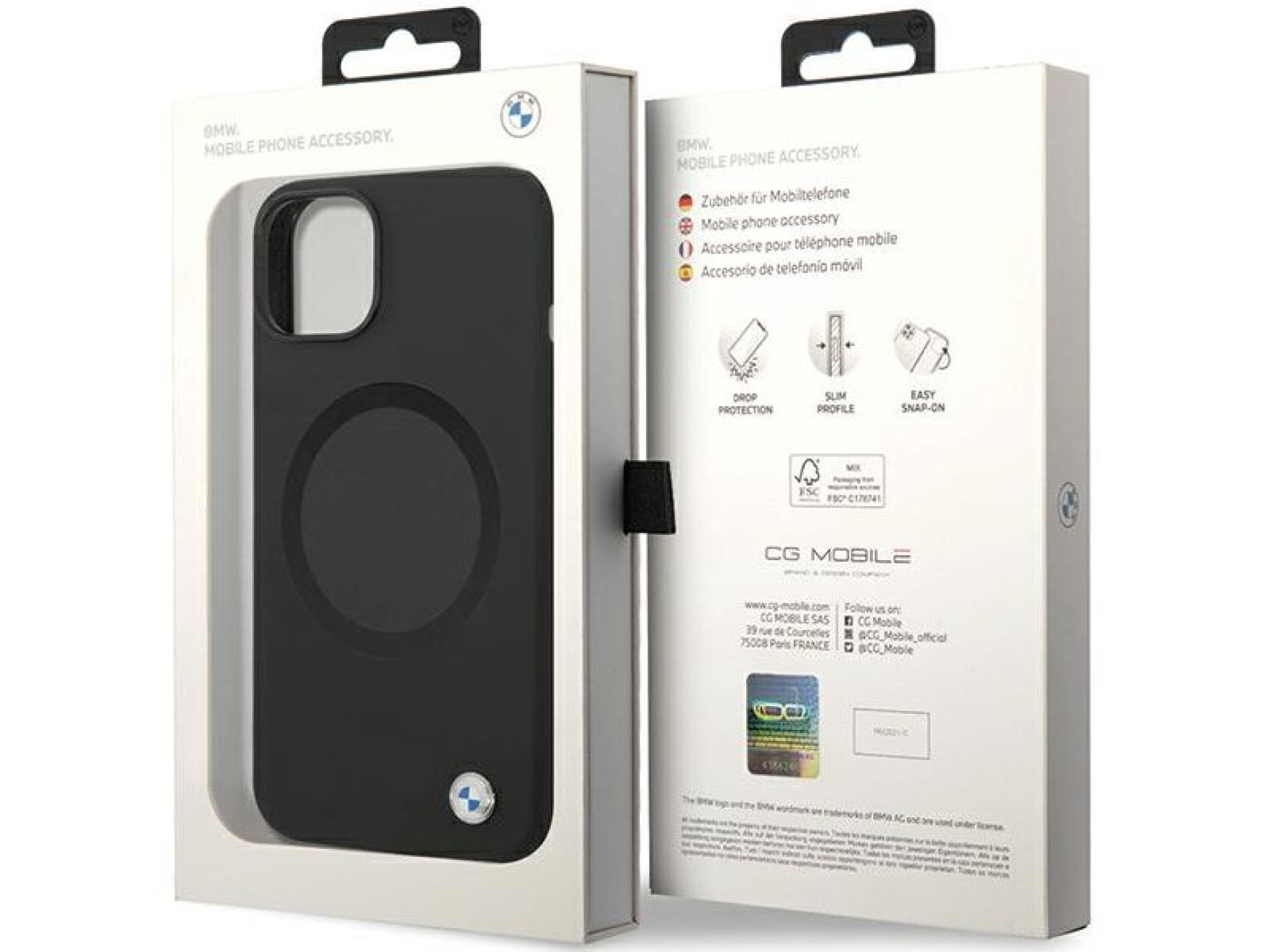 Capa BMW BMHMP14SSILBK2 para iPhone 14 - preta, em silicone líquido Signature com MagSafe.