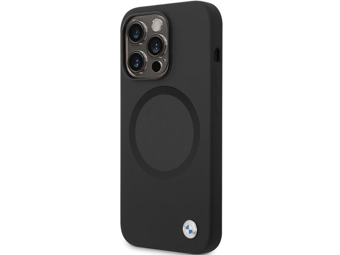 Capa BMW BMHMP14LSILBK2 para iPhone 14 Pro - preta, em silicone líquido Signature MagSafe