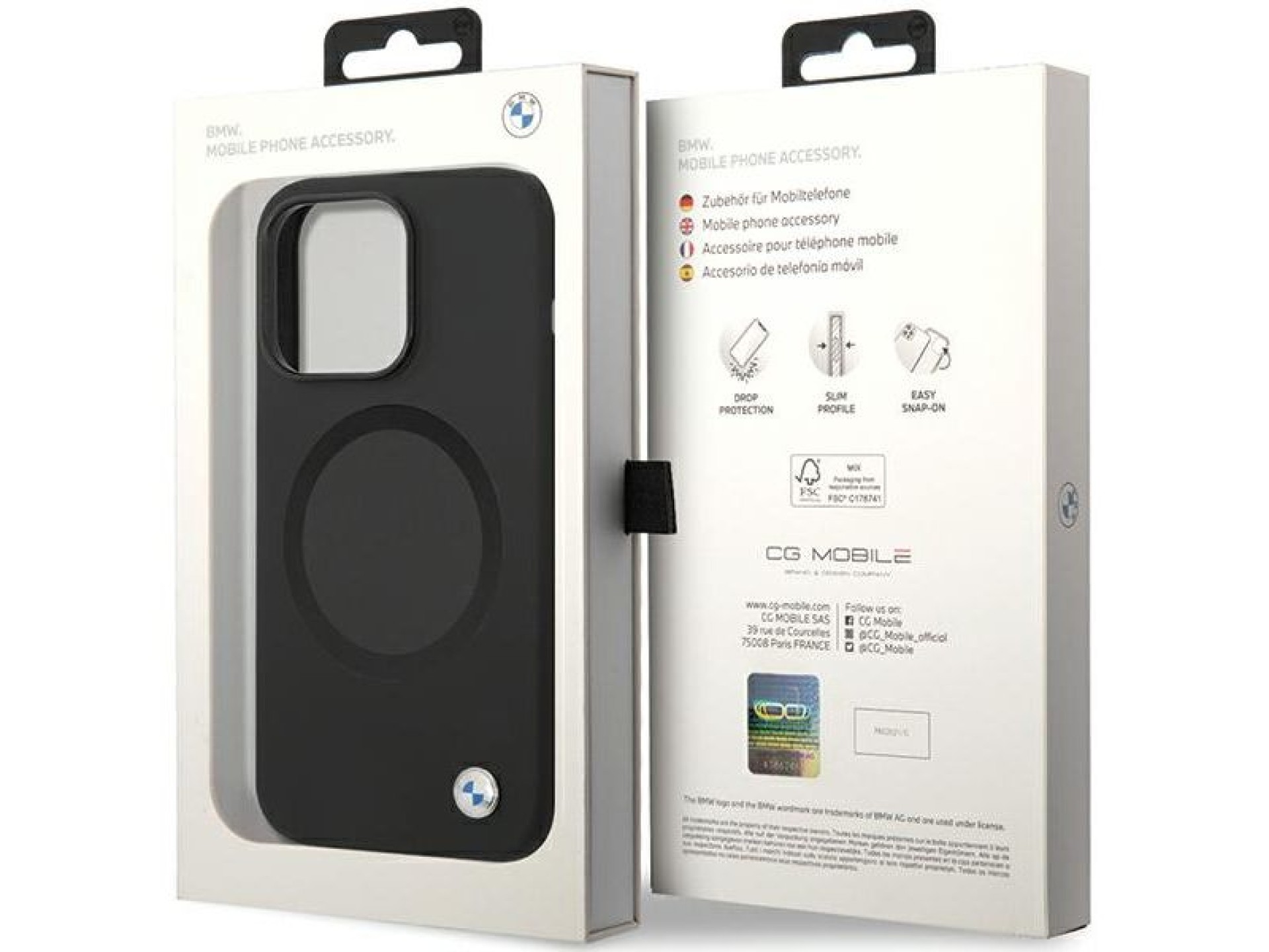 Capa BMW BMHMP14LSILBK2 para iPhone 14 Pro - preta, em silicone líquido Signature MagSafe