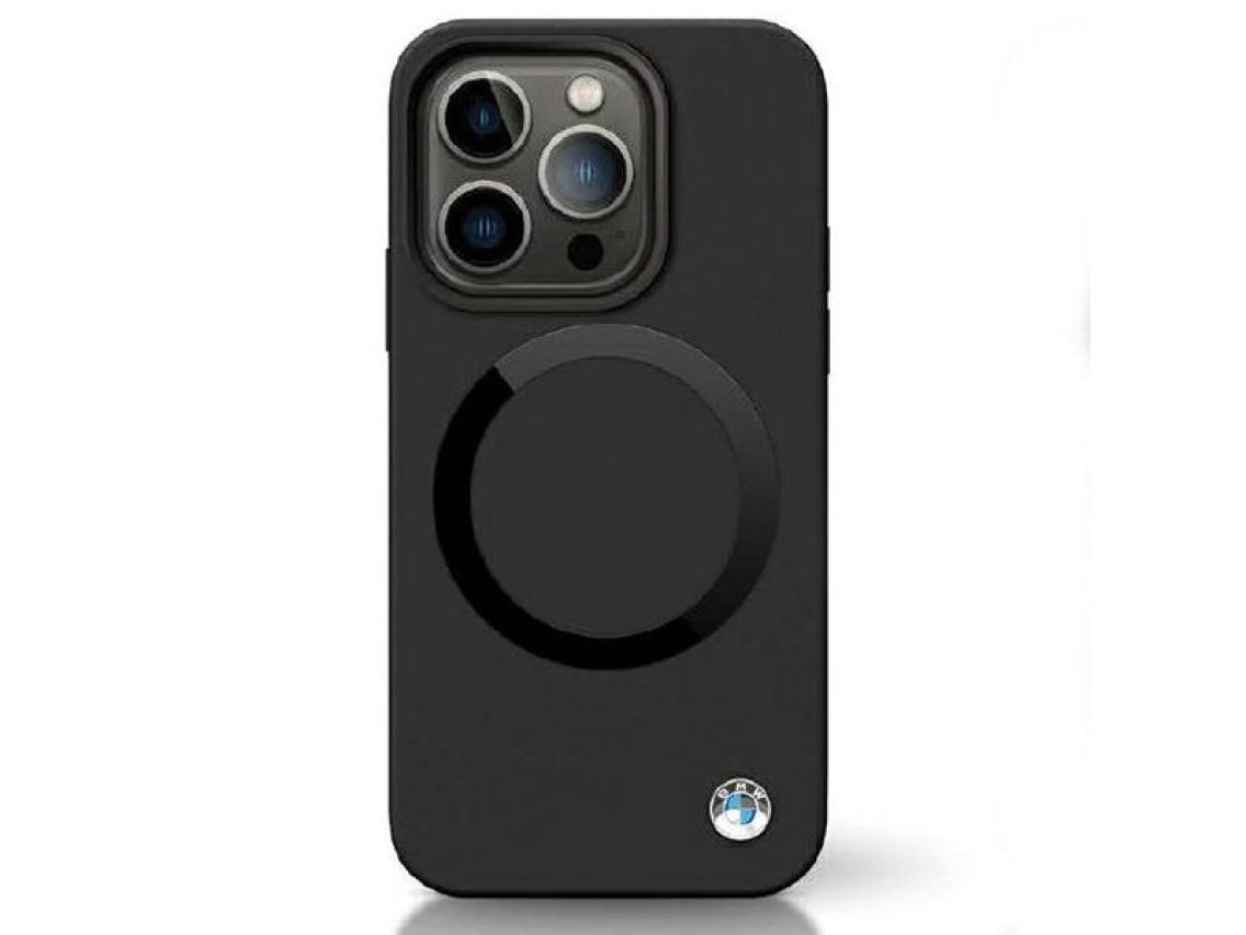 Capa BMW BMHMP14LSILBK2 para iPhone 14 Pro - preta, em silicone líquido Signature MagSafe
