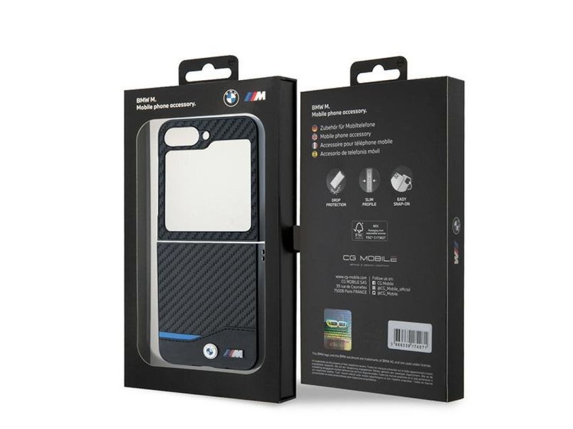 Capa BMW Carbon Blue Line para Samsung Galaxy Z Flip 6 - Preta