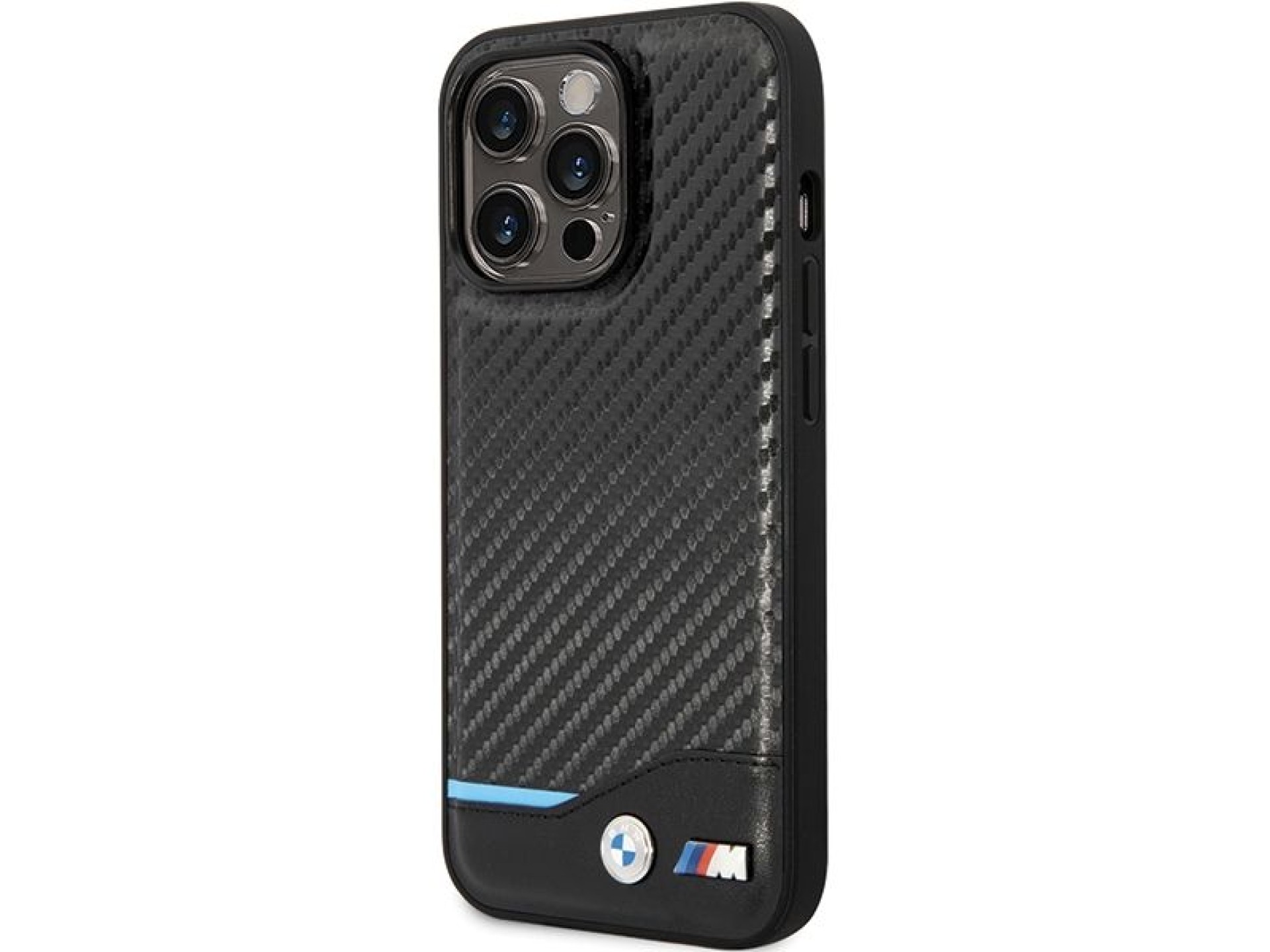 Capa de couro e fibra de carbono BMW para iPhone 13 Pro Max - Preta