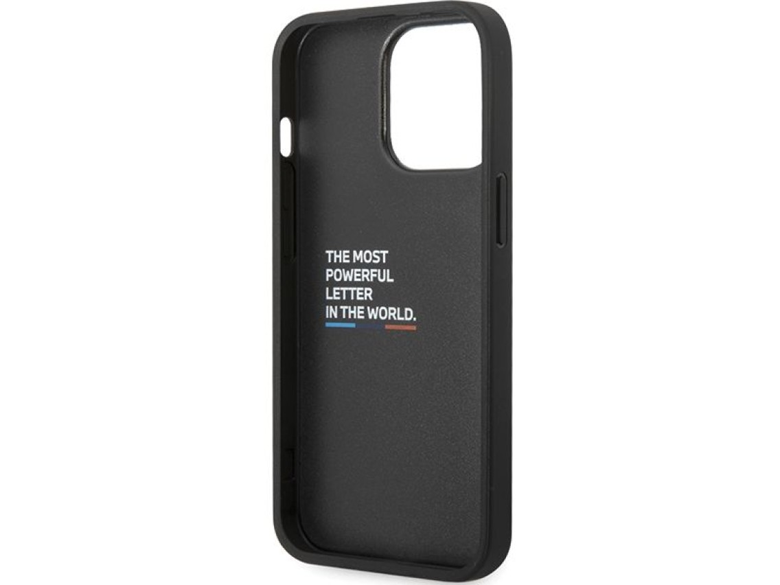 Capa de couro e fibra de carbono BMW para iPhone 13 Pro Max - Preta