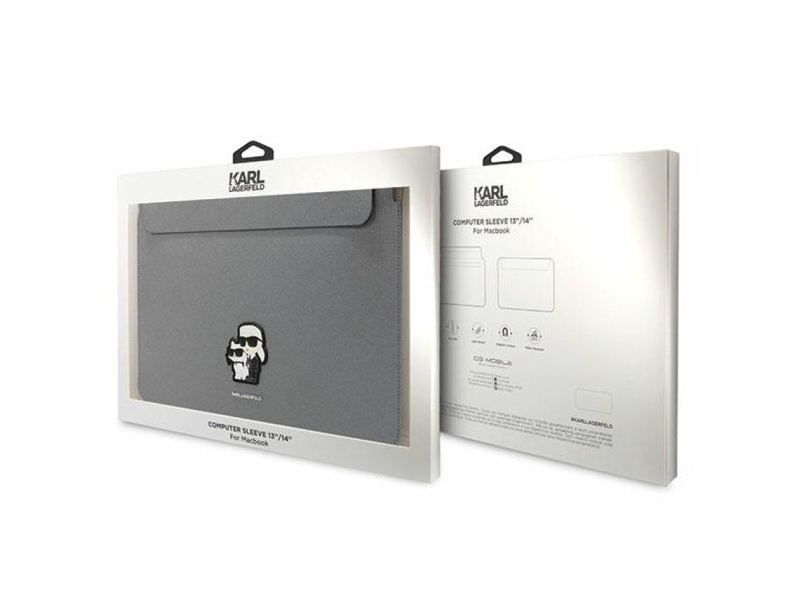 Capa Karl Lagerfeld Saffiano Karl&Choupette para laptop de 14" - prata