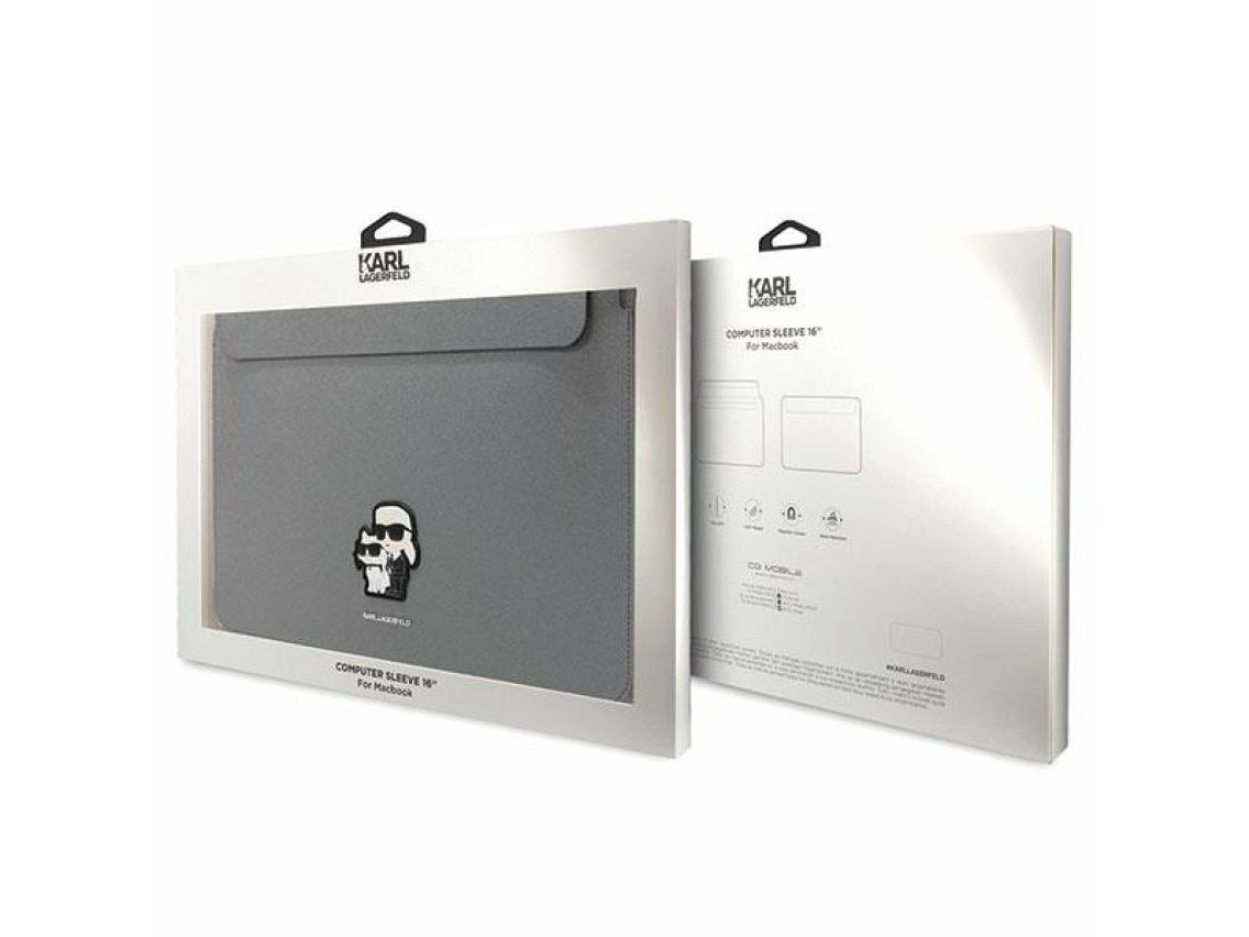 Capa Karl Lagerfeld Saffiano Karl&Choupette para laptop de 16" - prata