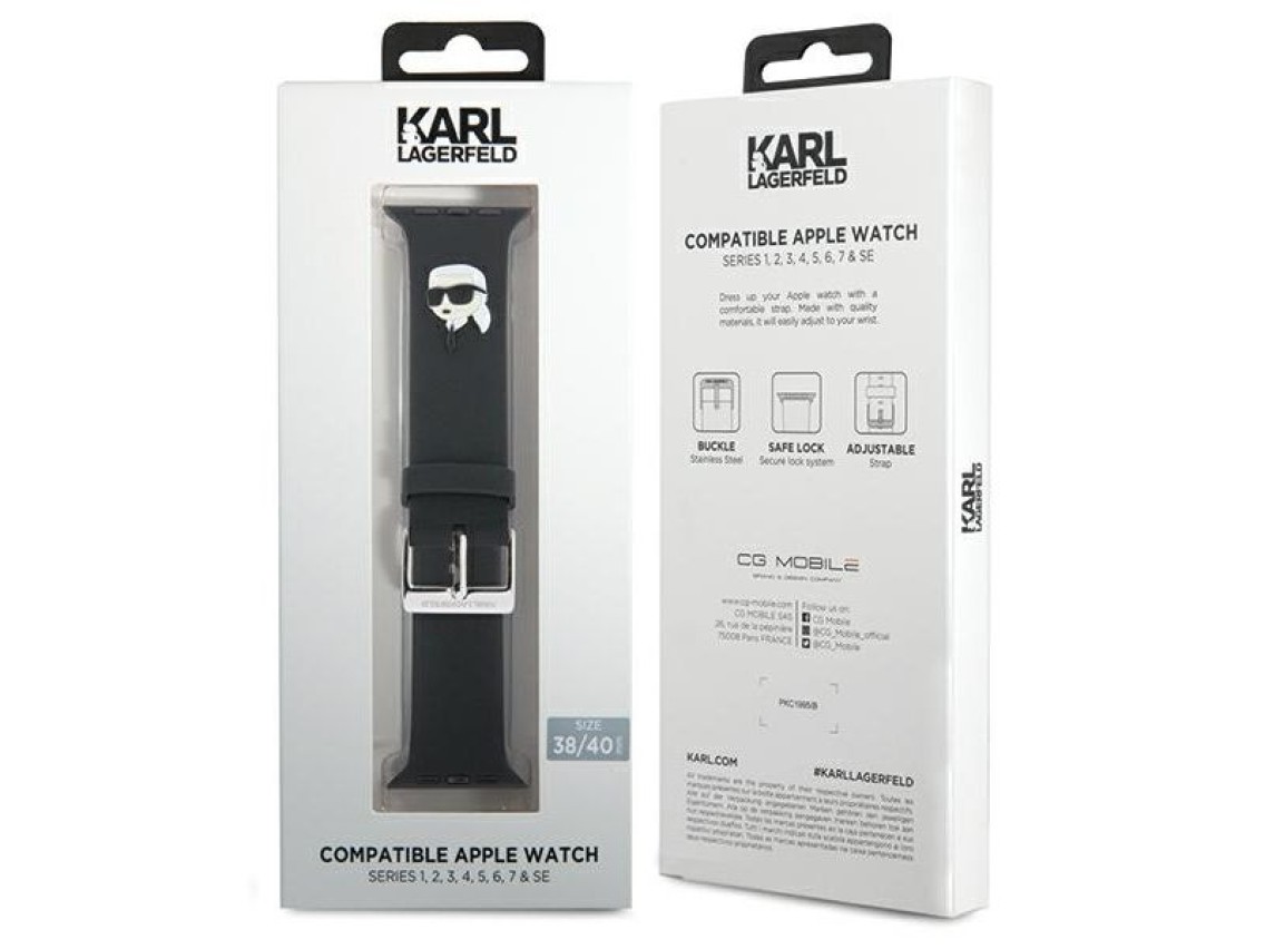 Pulseira Karl Lagerfeld 3D em borracha com a cabeça do Karl Lagerfeld para Apple Watch 38/40/41mm -