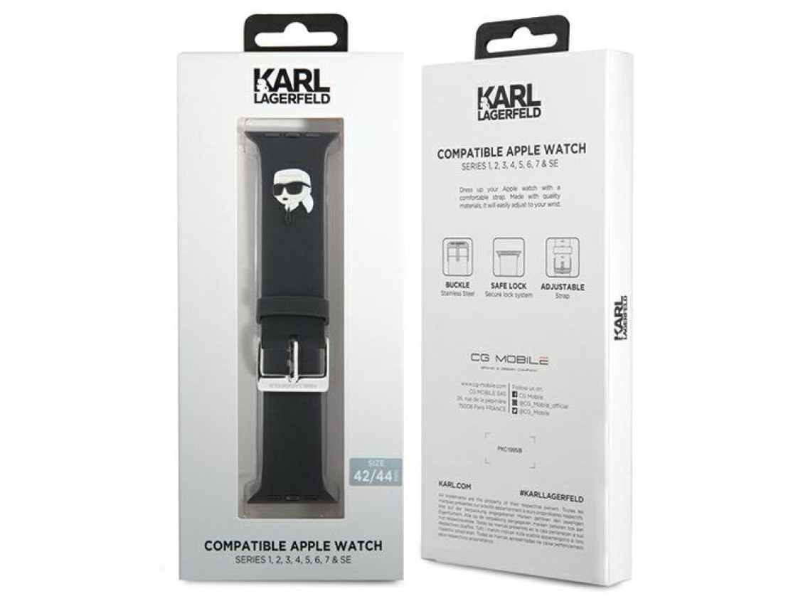 Pulseira Karl Lagerfeld 3D em borracha com a cabeça do Karl Lagerfeld para Apple Watch 42/44/45/49mm
