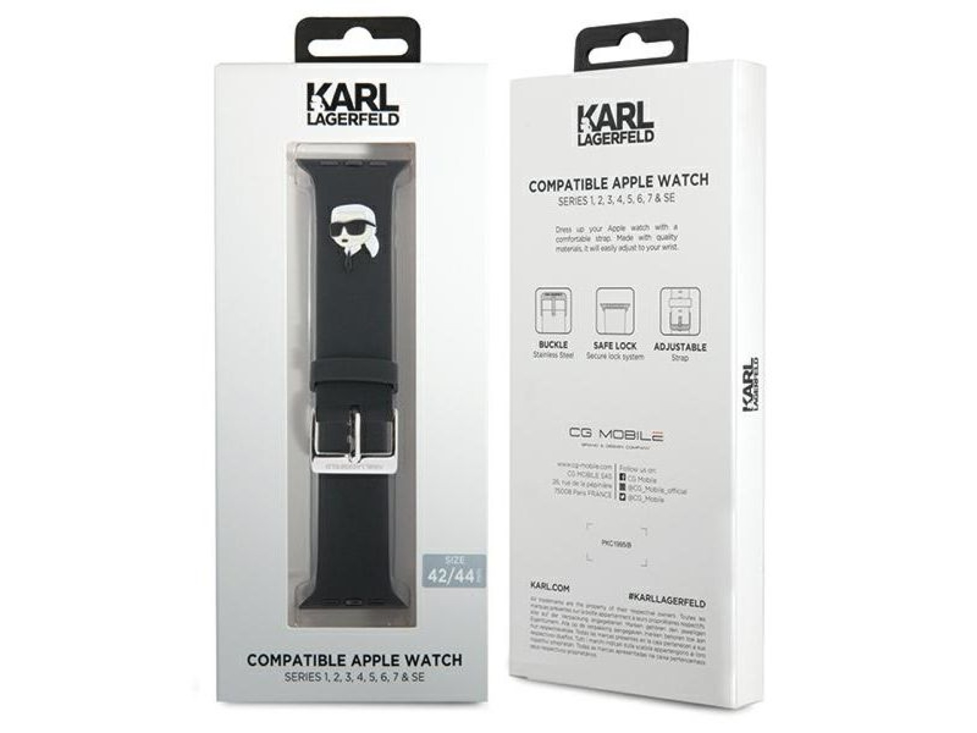 Pulseira Karl Lagerfeld 3D em borracha com a cabeça do Karl Lagerfeld para Apple Watch 42/44/45/49mm