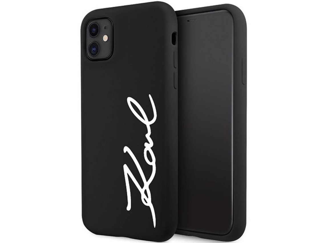 Karl Lagerfeld KLHCN61SKSVGK iPhone 11 / Xr 6.1" capa rígida preta/preta de silicone com assinatura